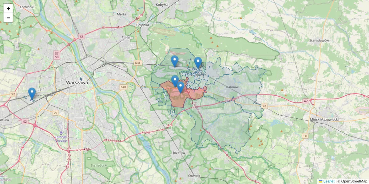 Szczegółowa mapa kodu pocztowego 05-077 z granicami, sąsiednimi kodami pocztowymi i urzędami pocztowymi