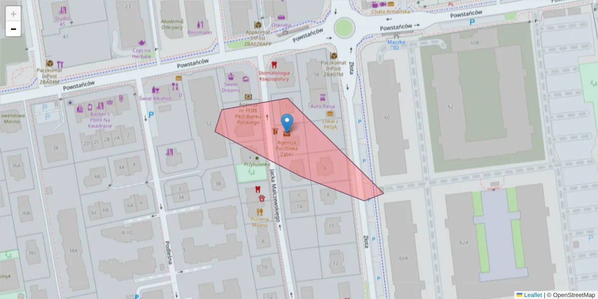 Szczegółowa mapa kodu pocztowego 05-096 z granicami, sąsiednimi kodami pocztowymi i urzędami pocztowymi