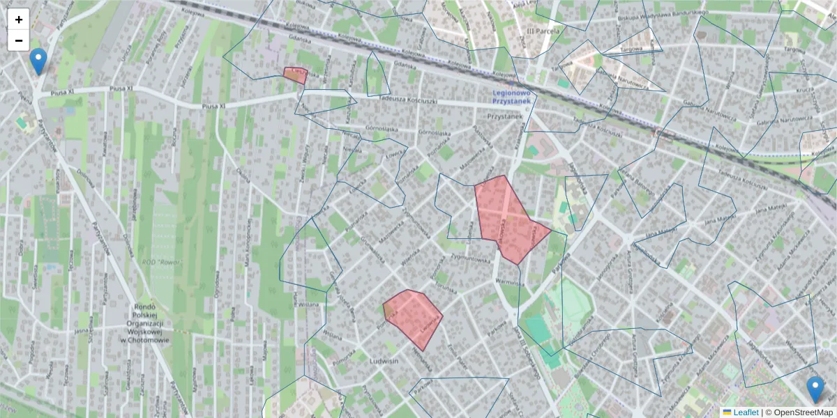 Szczegółowa mapa kodu pocztowego 05-118 z granicami, sąsiednimi kodami pocztowymi i urzędami pocztowymi