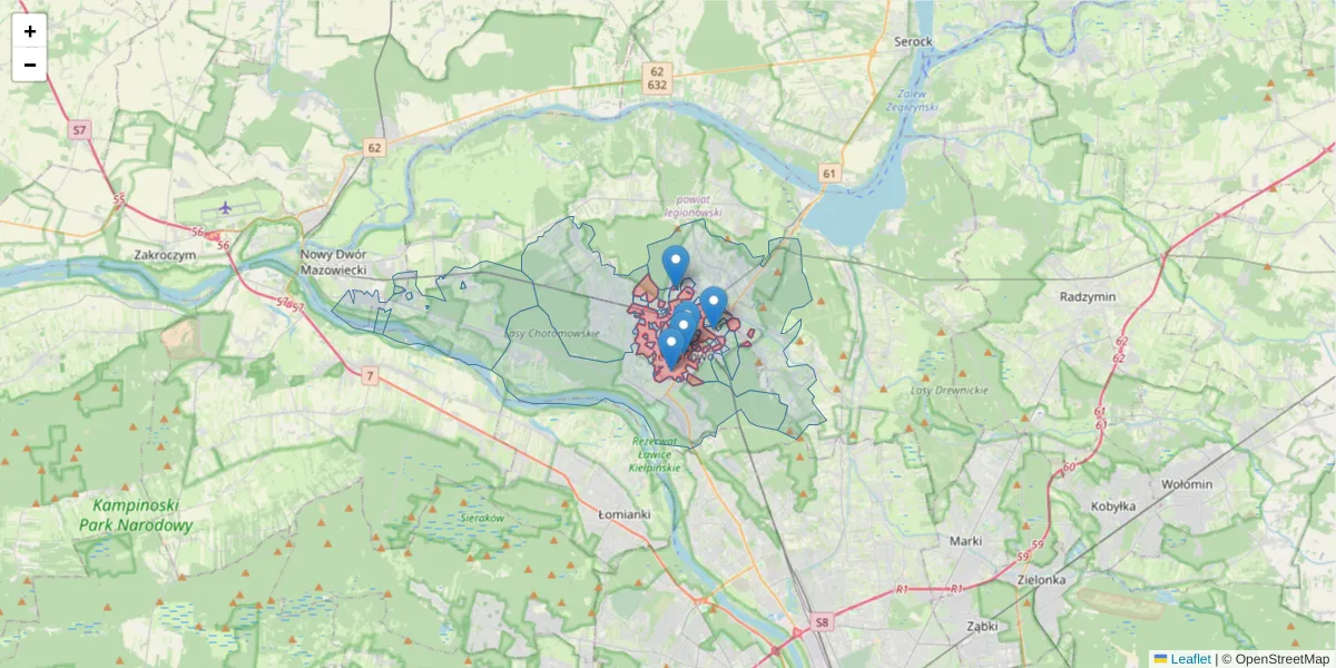 Szczegółowa mapa kodu pocztowego 05-120 z granicami, sąsiednimi kodami pocztowymi i urzędami pocztowymi