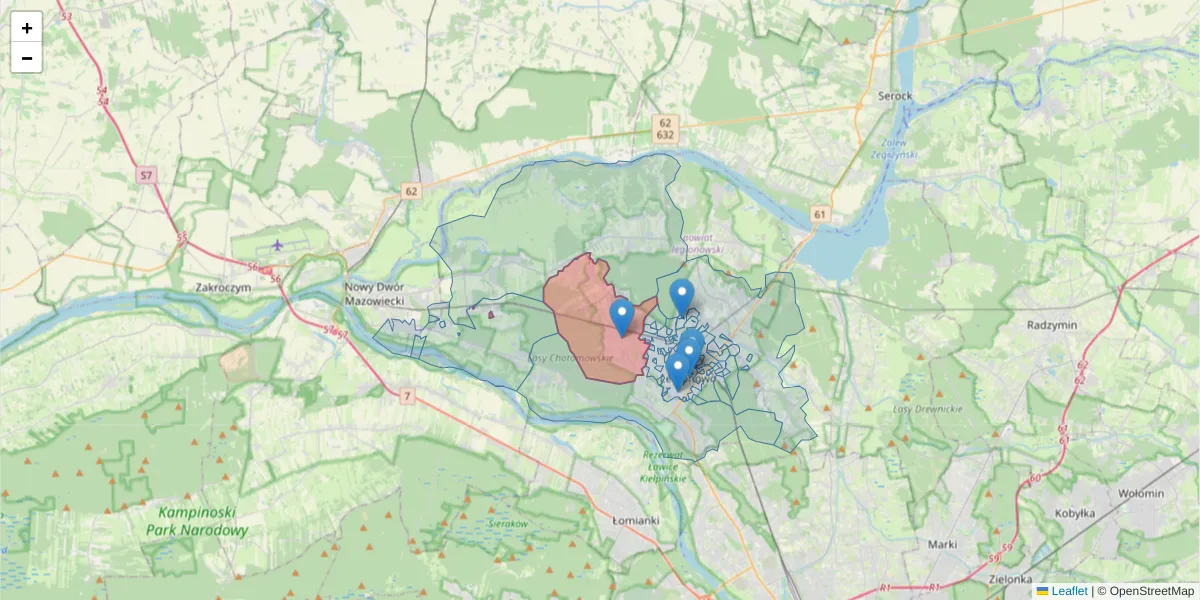 Szczegółowa mapa kodu pocztowego 05-123 z granicami, sąsiednimi kodami pocztowymi i urzędami pocztowymi