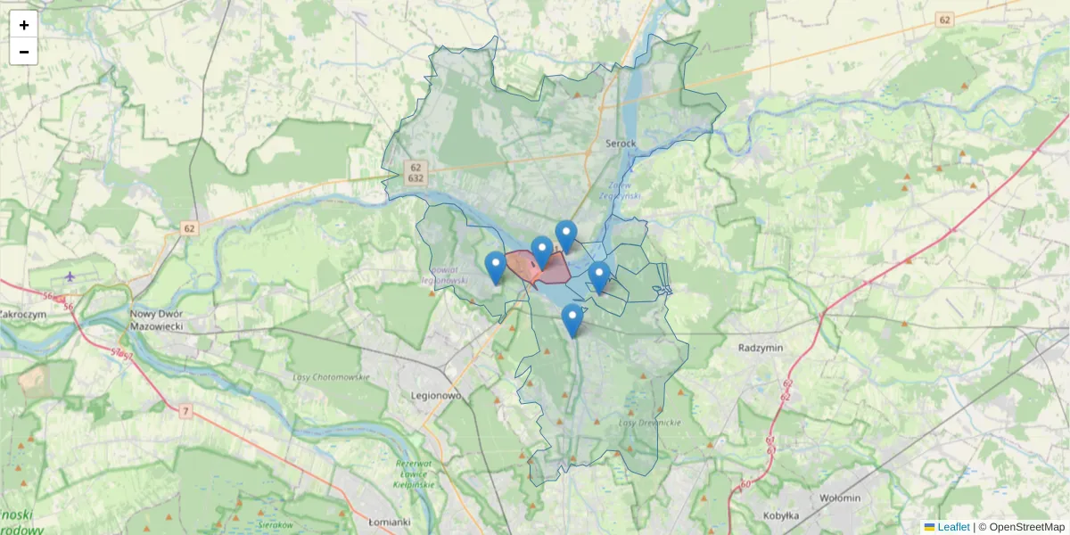 Szczegółowa mapa kodu pocztowego 05-130 z granicami, sąsiednimi kodami pocztowymi i urzędami pocztowymi