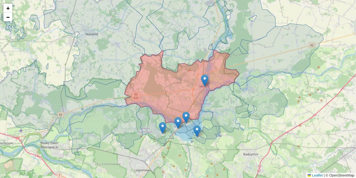 Szczegółowa mapa kodu pocztowego 05-140 z granicami, sąsiednimi kodami pocztowymi i urzędami pocztowymi