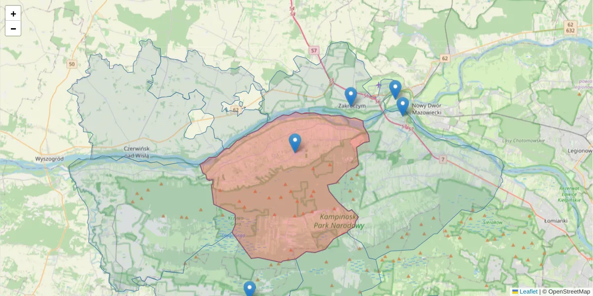 Szczegółowa mapa kodu pocztowego 05-155 z granicami, sąsiednimi kodami pocztowymi i urzędami pocztowymi