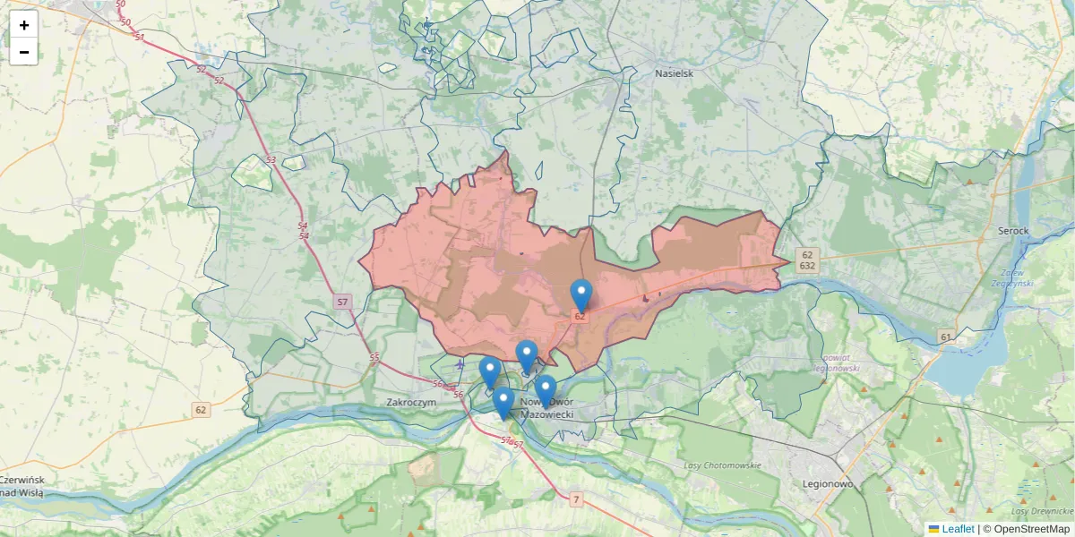 Szczegółowa mapa kodu pocztowego 05-180 z granicami, sąsiednimi kodami pocztowymi i urzędami pocztowymi