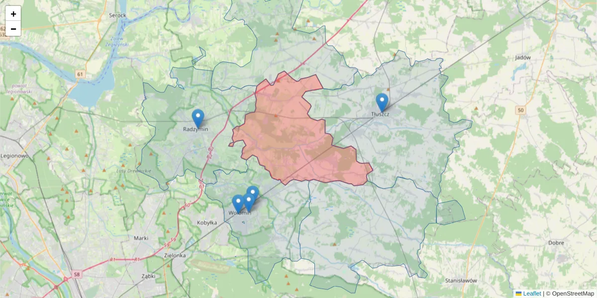 Szczegółowa mapa kodu pocztowego 05-205 z granicami, sąsiednimi kodami pocztowymi i urzędami pocztowymi