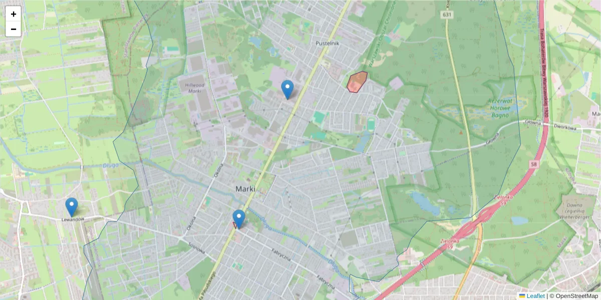 Szczegółowa mapa kodu pocztowego 05-260 z granicami, sąsiednimi kodami pocztowymi i urzędami pocztowymi