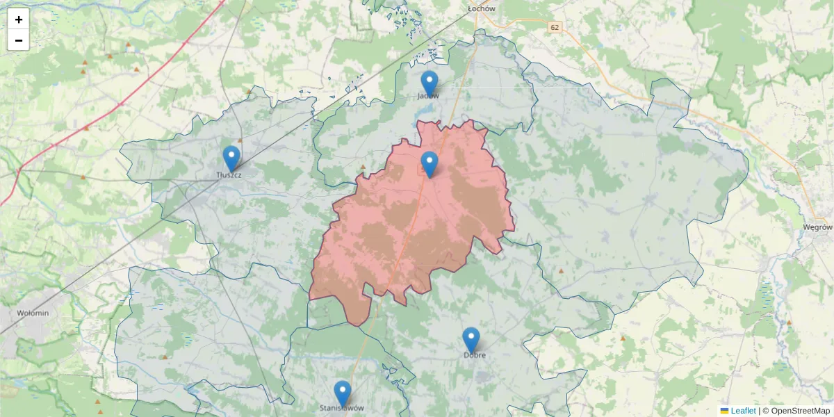 Szczegółowa mapa kodu pocztowego 05-282 z granicami, sąsiednimi kodami pocztowymi i urzędami pocztowymi