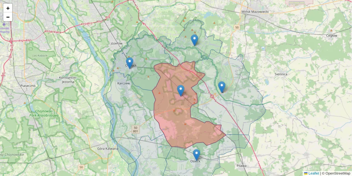 Szczegółowa mapa kodu pocztowego 05-430 z granicami, sąsiednimi kodami pocztowymi i urzędami pocztowymi