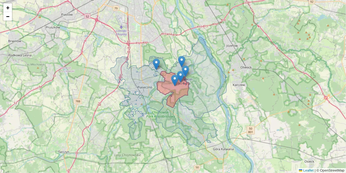 Szczegółowa mapa kodu pocztowego 05-510 z granicami, sąsiednimi kodami pocztowymi i urzędami pocztowymi