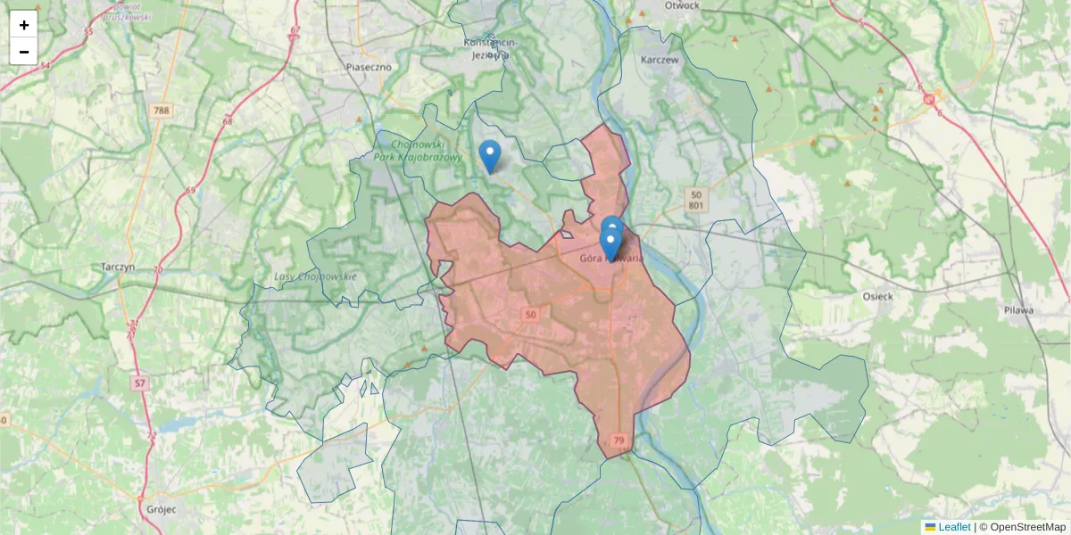 Szczegółowa mapa kodu pocztowego 05-530 z granicami, sąsiednimi kodami pocztowymi i urzędami pocztowymi