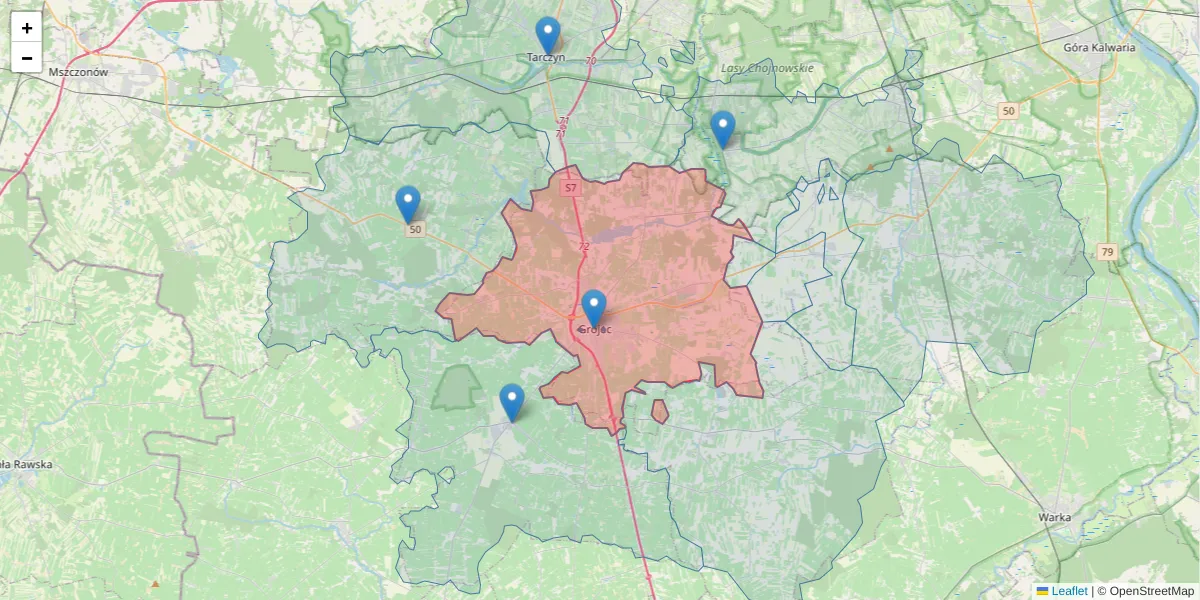 Szczegółowa mapa kodu pocztowego 05-600 z granicami, sąsiednimi kodami pocztowymi i urzędami pocztowymi