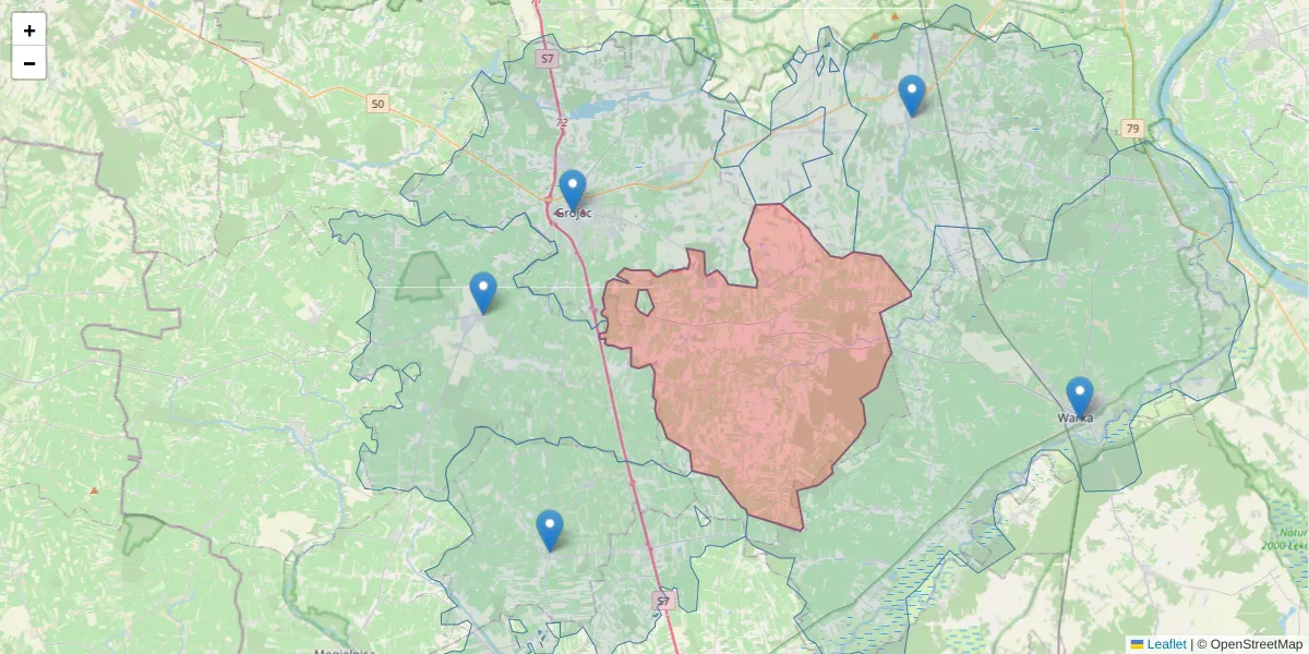 Szczegółowa mapa kodu pocztowego 05-604 z granicami, sąsiednimi kodami pocztowymi i urzędami pocztowymi