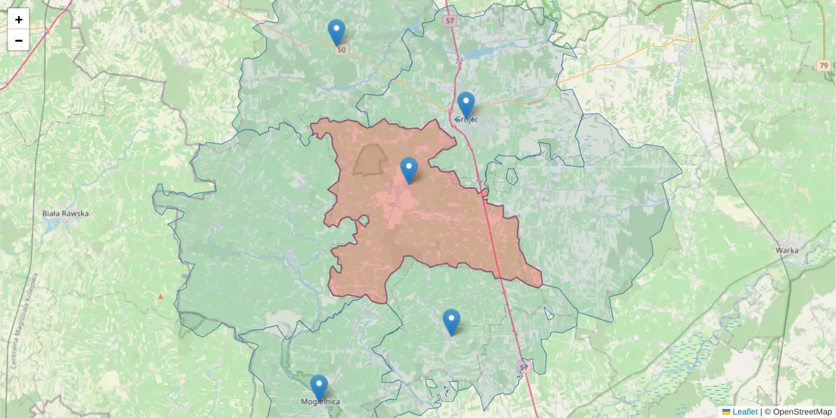 Szczegółowa mapa kodu pocztowego 05-622 z granicami, sąsiednimi kodami pocztowymi i urzędami pocztowymi