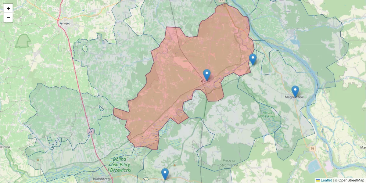 Szczegółowa mapa kodu pocztowego 05-660 z granicami, sąsiednimi kodami pocztowymi i urzędami pocztowymi