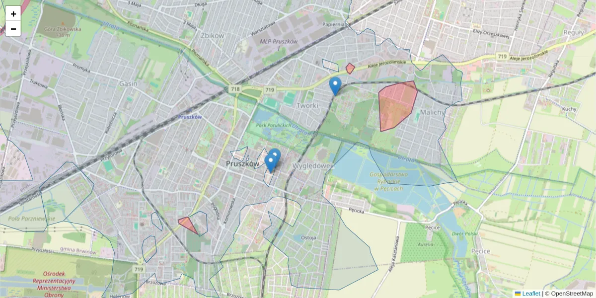 Szczegółowa mapa kodu pocztowego 05-802 z granicami, sąsiednimi kodami pocztowymi i urzędami pocztowymi