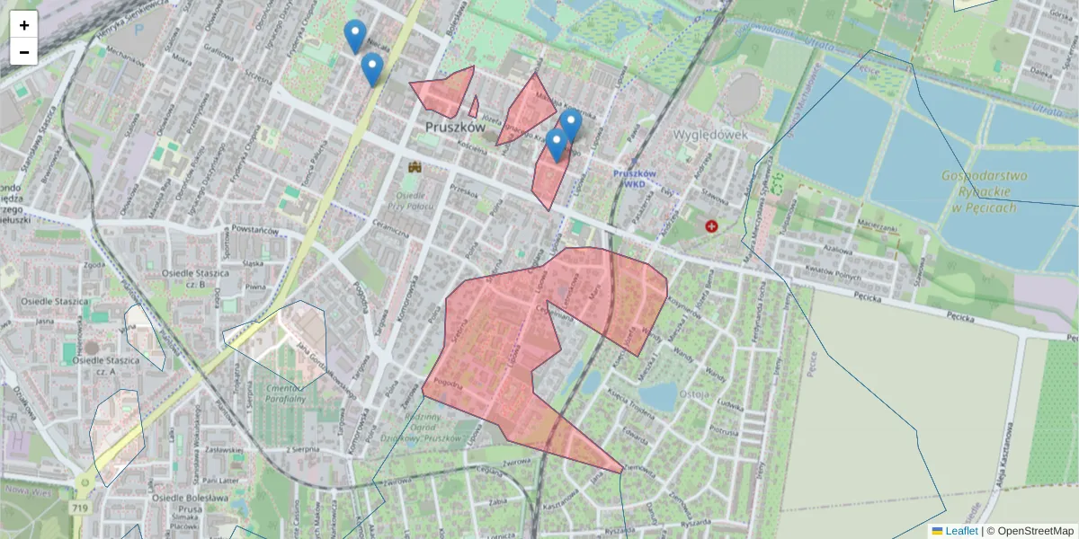Szczegółowa mapa kodu pocztowego 05-803 z granicami, sąsiednimi kodami pocztowymi i urzędami pocztowymi