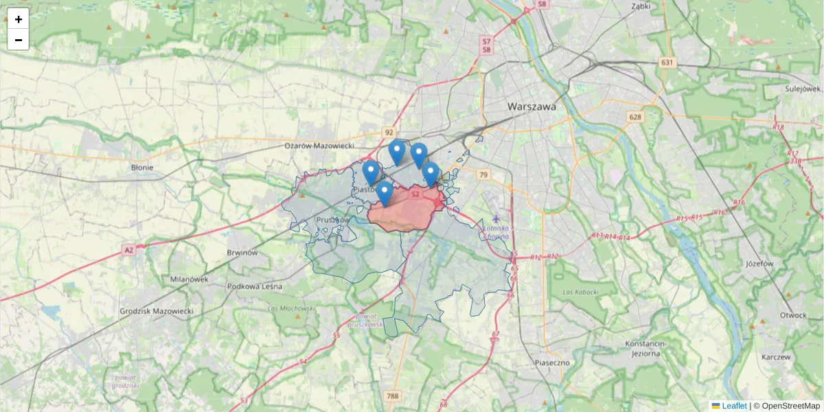 Szczegółowa mapa kodu pocztowego 05-816 z granicami, sąsiednimi kodami pocztowymi i urzędami pocztowymi