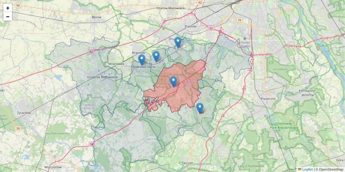 Szczegółowa mapa kodu pocztowego 05-830 z granicami, sąsiednimi kodami pocztowymi i urzędami pocztowymi
