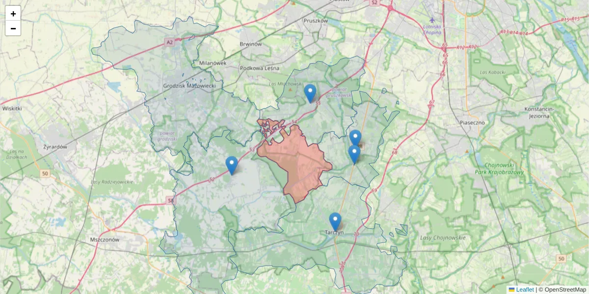 Szczegółowa mapa kodu pocztowego 05-831 z granicami, sąsiednimi kodami pocztowymi i urzędami pocztowymi