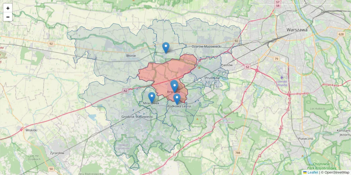 Szczegółowa mapa kodu pocztowego 05-840 z granicami, sąsiednimi kodami pocztowymi i urzędami pocztowymi
