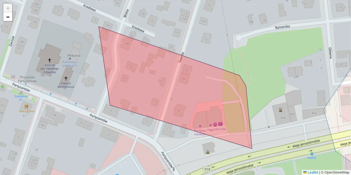 Szczegółowa mapa kodu pocztowego 05-900 z granicami, sąsiednimi kodami pocztowymi i urzędami pocztowymi