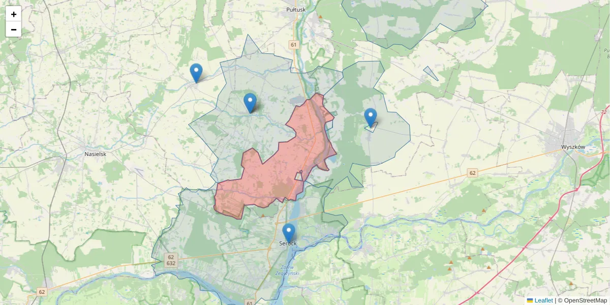 Szczegółowa mapa kodu pocztowego 06-114 z granicami, sąsiednimi kodami pocztowymi i urzędami pocztowymi