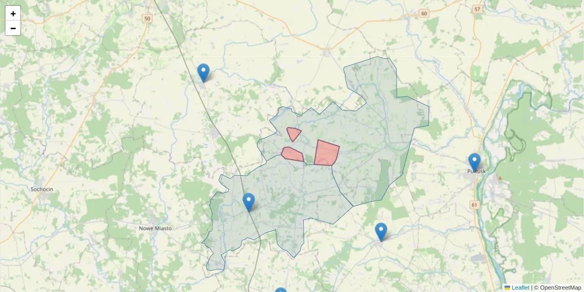 Szczegółowa mapa kodu pocztowego 06-124 z granicami, sąsiednimi kodami pocztowymi i urzędami pocztowymi
