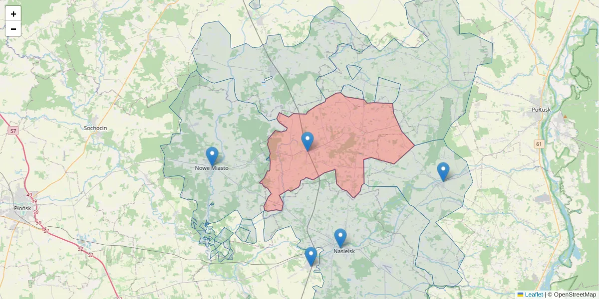 Szczegółowa mapa kodu pocztowego 06-150 z granicami, sąsiednimi kodami pocztowymi i urzędami pocztowymi
