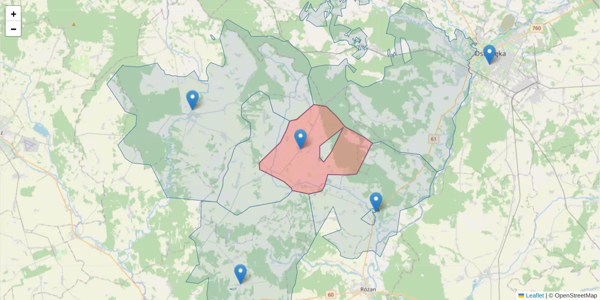 Szczegółowa mapa kodu pocztowego 06-216 z granicami, sąsiednimi kodami pocztowymi i urzędami pocztowymi