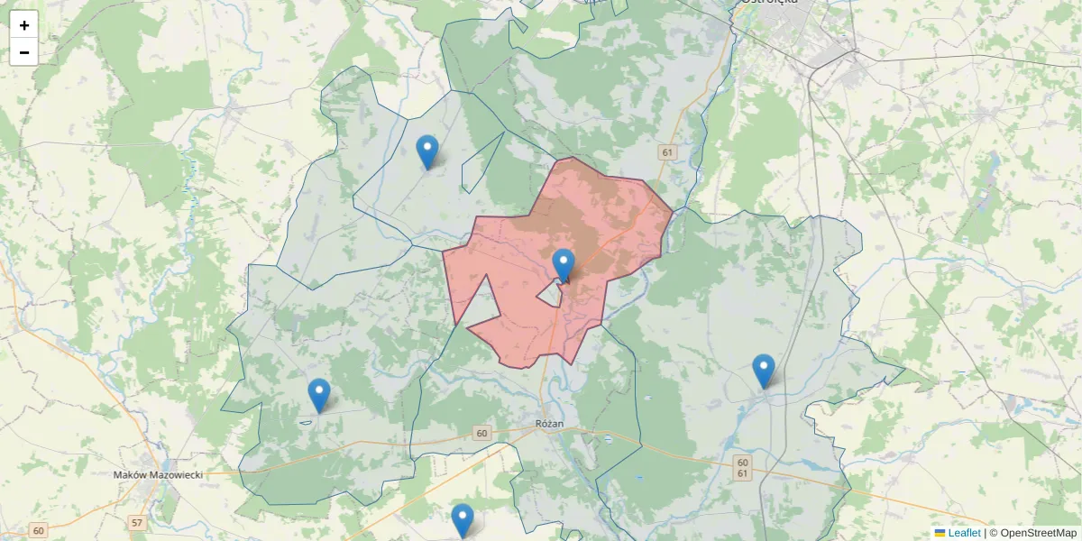 Szczegółowa mapa kodu pocztowego 06-231 z granicami, sąsiednimi kodami pocztowymi i urzędami pocztowymi