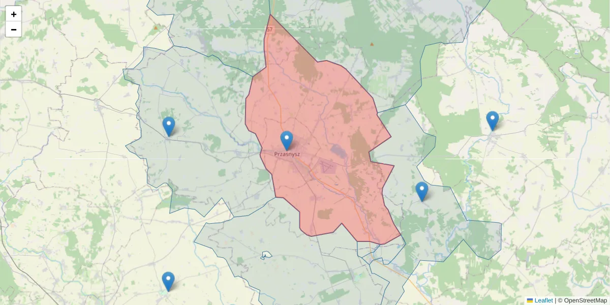 Szczegółowa mapa kodu pocztowego 06-300 z granicami, sąsiednimi kodami pocztowymi i urzędami pocztowymi
