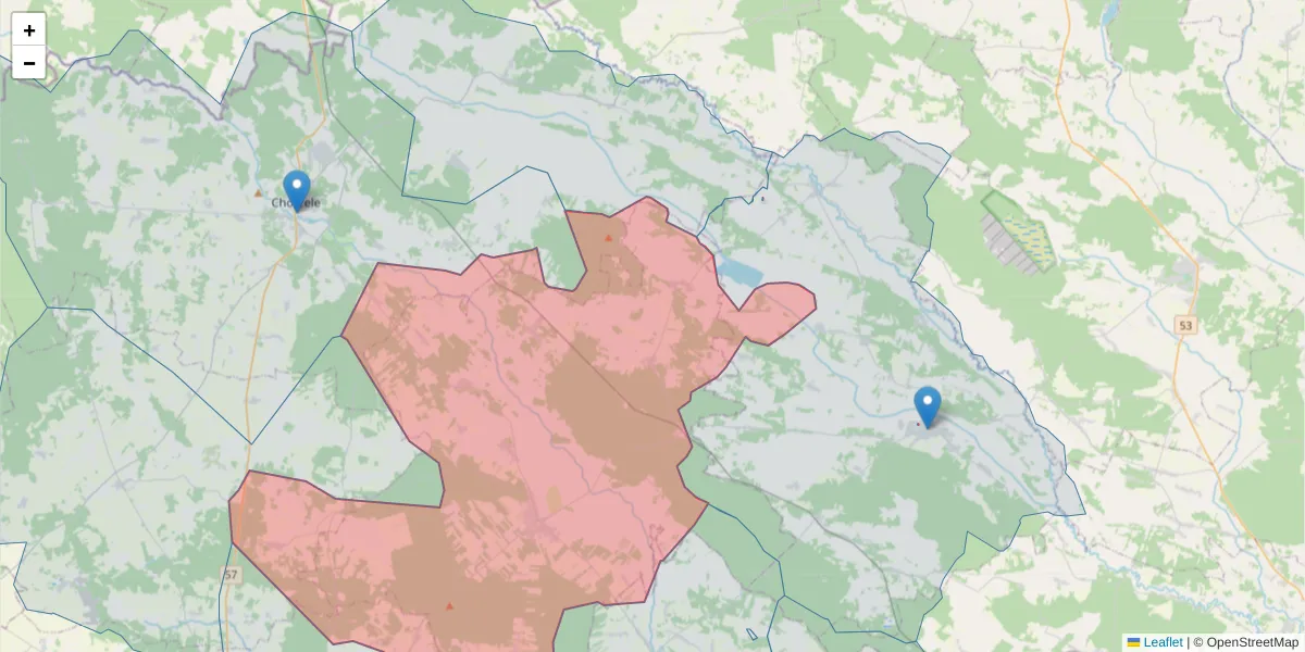 Szczegółowa mapa kodu pocztowego 06-323 z granicami, sąsiednimi kodami pocztowymi i urzędami pocztowymi