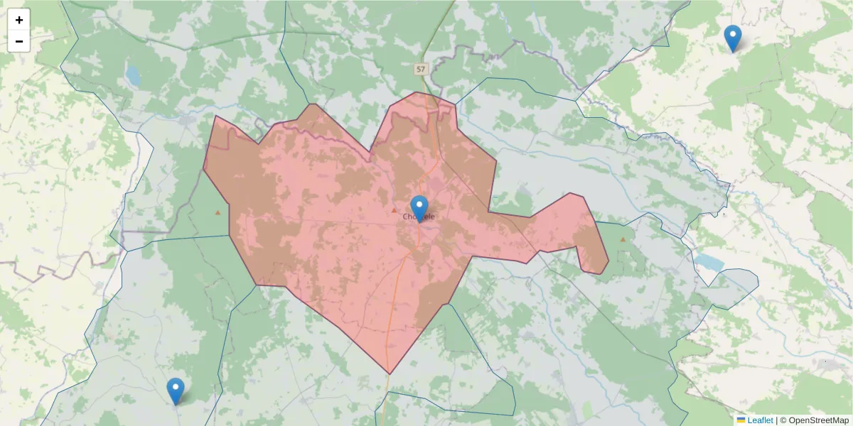 Szczegółowa mapa kodu pocztowego 06-330 z granicami, sąsiednimi kodami pocztowymi i urzędami pocztowymi