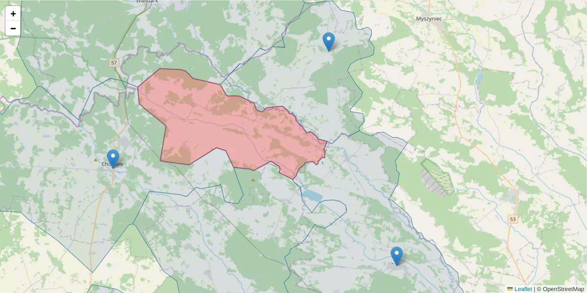 Szczegółowa mapa kodu pocztowego 06-333 z granicami, sąsiednimi kodami pocztowymi i urzędami pocztowymi