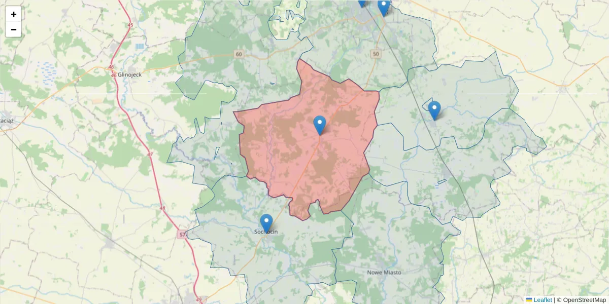 Szczegółowa mapa kodu pocztowego 06-456 z granicami, sąsiednimi kodami pocztowymi i urzędami pocztowymi