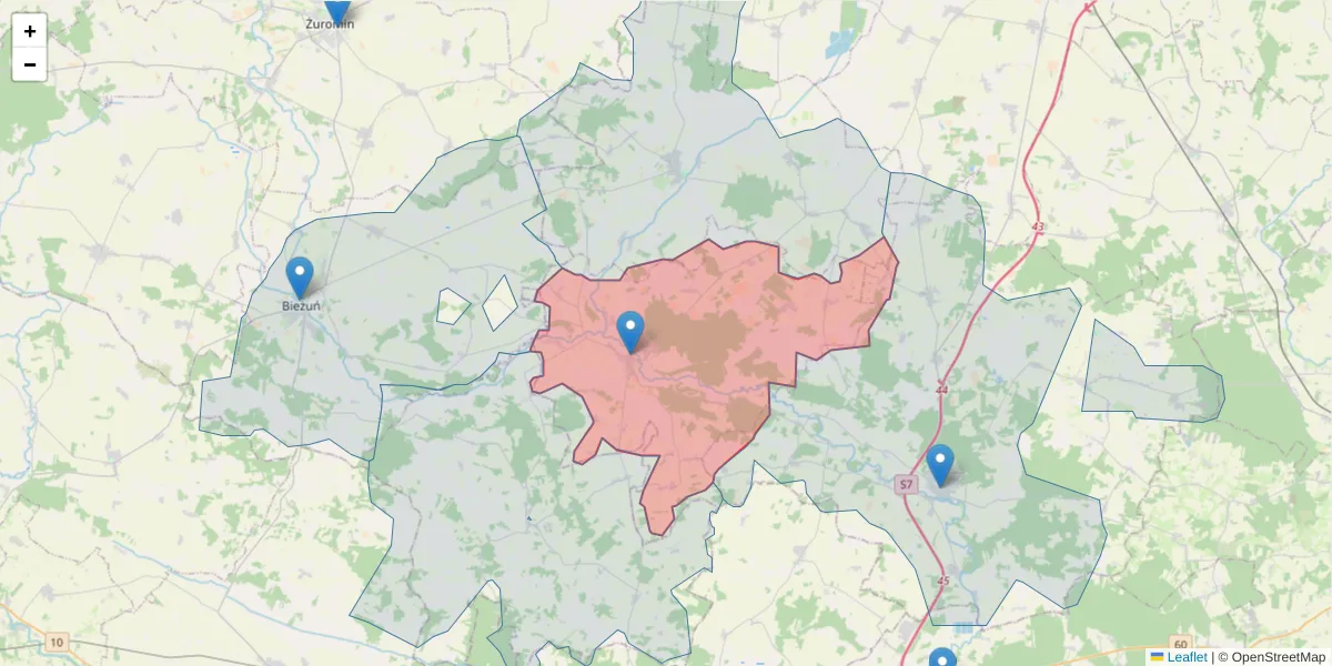 Szczegółowa mapa kodu pocztowego 06-540 z granicami, sąsiednimi kodami pocztowymi i urzędami pocztowymi