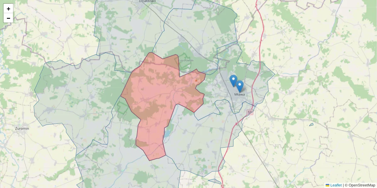 Szczegółowa mapa kodu pocztowego 06-545 z granicami, sąsiednimi kodami pocztowymi i urzędami pocztowymi