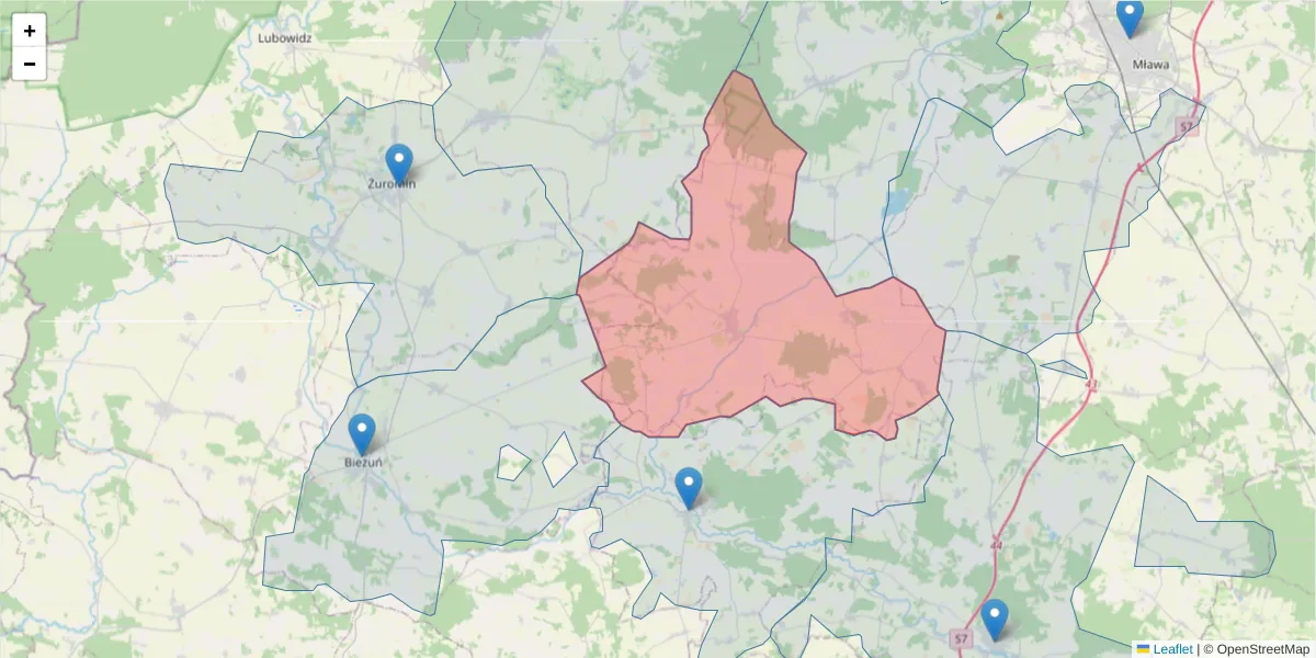 Szczegółowa mapa kodu pocztowego 06-550 z granicami, sąsiednimi kodami pocztowymi i urzędami pocztowymi