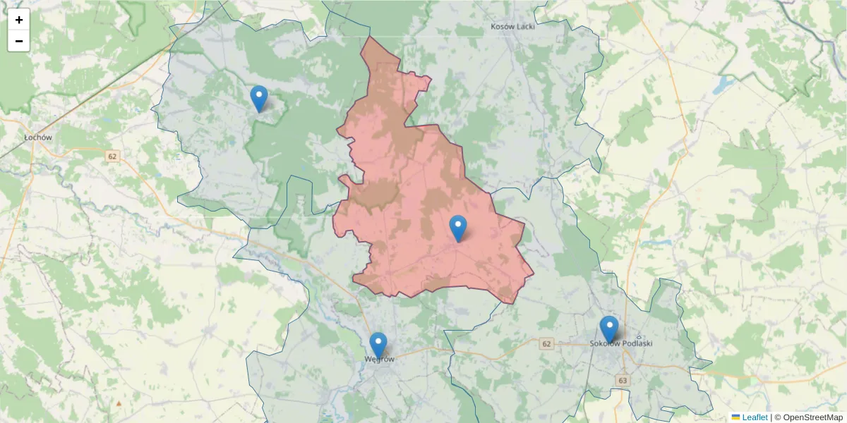 Szczegółowa mapa kodu pocztowego 07-106 z granicami, sąsiednimi kodami pocztowymi i urzędami pocztowymi