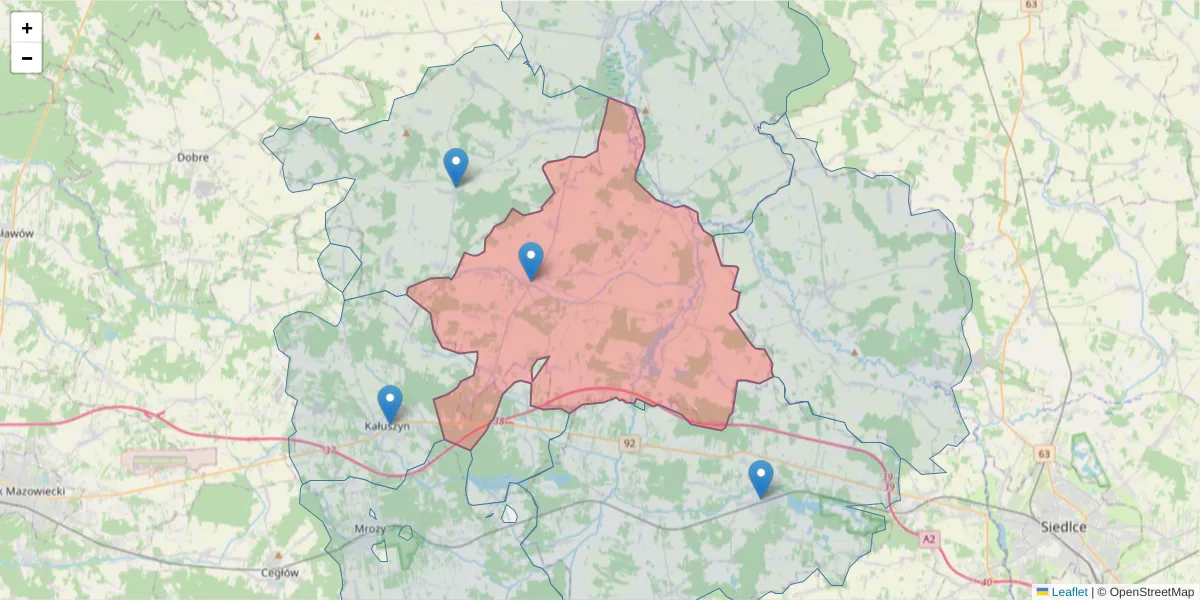 Szczegółowa mapa kodu pocztowego 07-110 z granicami, sąsiednimi kodami pocztowymi i urzędami pocztowymi