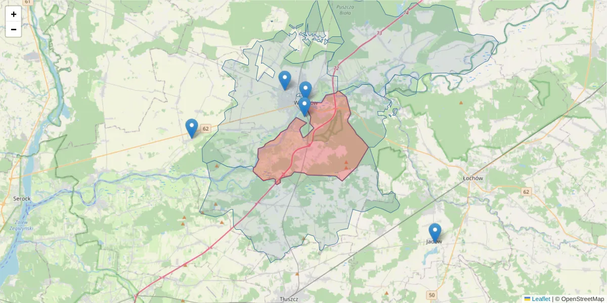 Szczegółowa mapa kodu pocztowego 07-201 z granicami, sąsiednimi kodami pocztowymi i urzędami pocztowymi