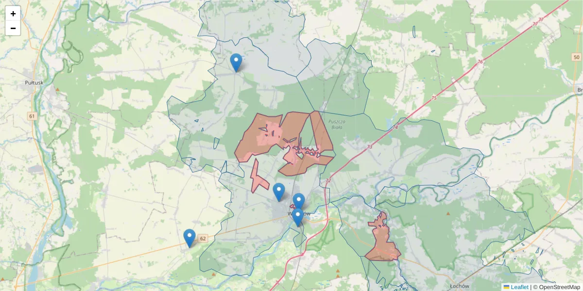 Szczegółowa mapa kodu pocztowego 07-202 z granicami, sąsiednimi kodami pocztowymi i urzędami pocztowymi