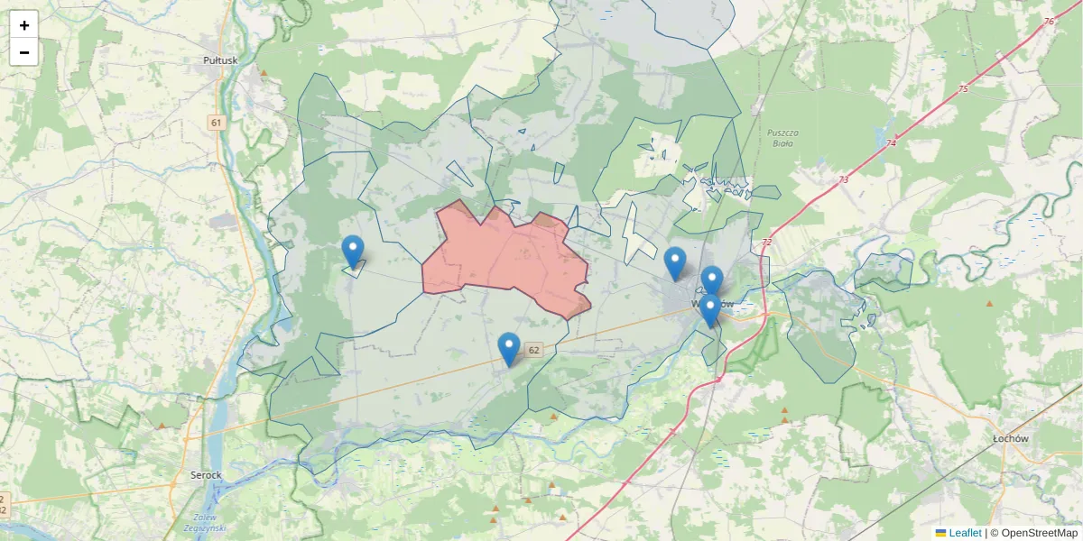 Szczegółowa mapa kodu pocztowego 07-206 z granicami, sąsiednimi kodami pocztowymi i urzędami pocztowymi