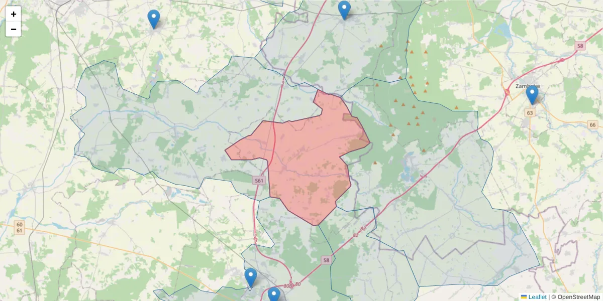 Szczegółowa mapa kodu pocztowego 07-303 z granicami, sąsiednimi kodami pocztowymi i urzędami pocztowymi