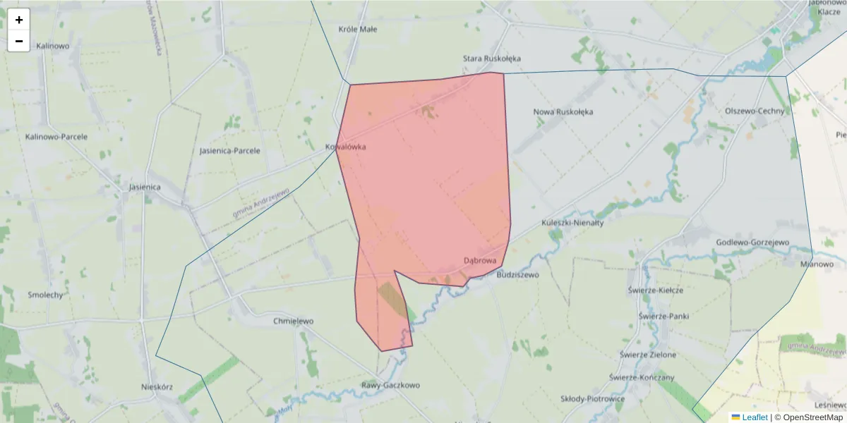 Szczegółowa mapa kodu pocztowego 07-305 z granicami, sąsiednimi kodami pocztowymi i urzędami pocztowymi