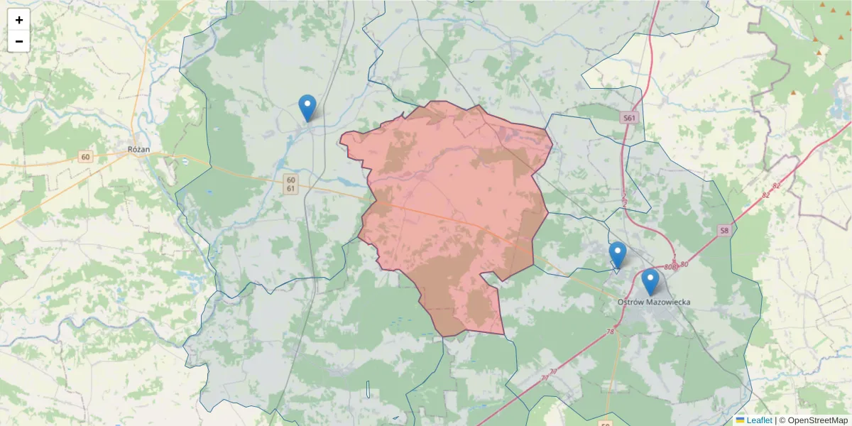 Szczegółowa mapa kodu pocztowego 07-311 z granicami, sąsiednimi kodami pocztowymi i urzędami pocztowymi