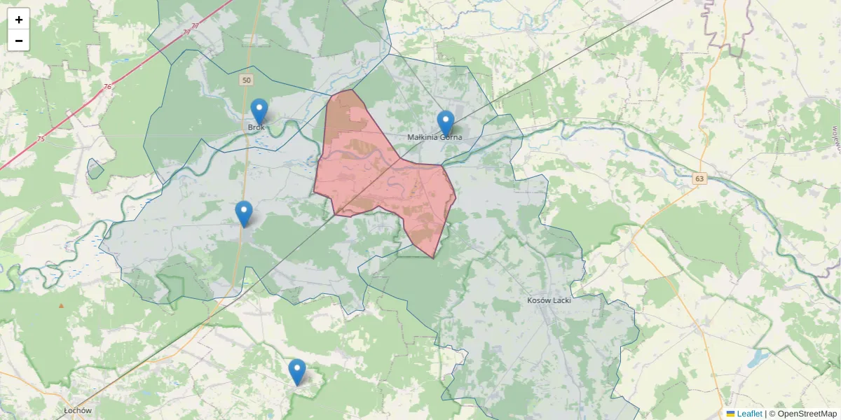 Szczegółowa mapa kodu pocztowego 07-319 z granicami, sąsiednimi kodami pocztowymi i urzędami pocztowymi