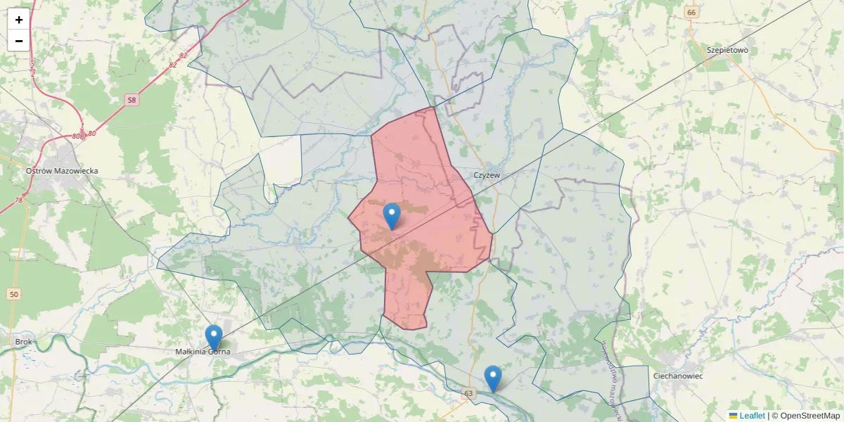 Szczegółowa mapa kodu pocztowego 07-324 z granicami, sąsiednimi kodami pocztowymi i urzędami pocztowymi