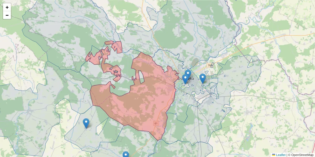 Szczegółowa mapa kodu pocztowego 07-415 z granicami, sąsiednimi kodami pocztowymi i urzędami pocztowymi